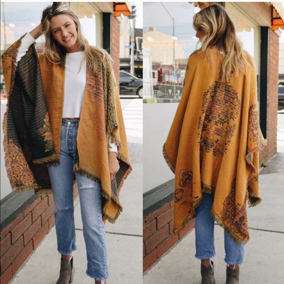 Paisley Poncho Kimono Scarf Cardigan Wrap - Picture 2 of 3